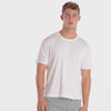A WHITE WALL VIDEO OF A MALE MODEL WEARING A SAMMY SHOP UNISEX WHITE UNTUCKED T-SHIRT