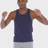 A WHITE WALL VIDEO OF A MALE MODEL WEARING THE SAMMY SHOP UNISEX NAVY EVERYDAY TANK TOP